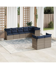 Salon de jardin 8 pcs avec coussins gris résine tressée | Mobilier & Déco