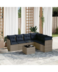 Salon de jardin 7 pcs avec coussins gris résine tressée | Mobilier & Déco