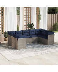 Salon de jardin 9 pcs avec coussins gris résine tressée | Mobilier & Déco