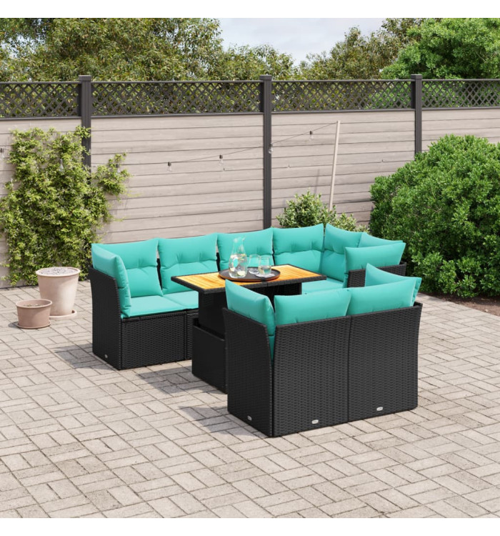 Salon de jardin 8 pcs avec coussins noir résine tressée | Mobilier & Déco