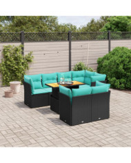 Salon de jardin 8 pcs avec coussins noir résine tressée | Mobilier & Déco