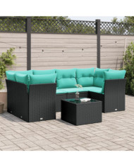 Salon de jardin 7 pcs avec coussins noir résine tressée | Mobilier & Déco