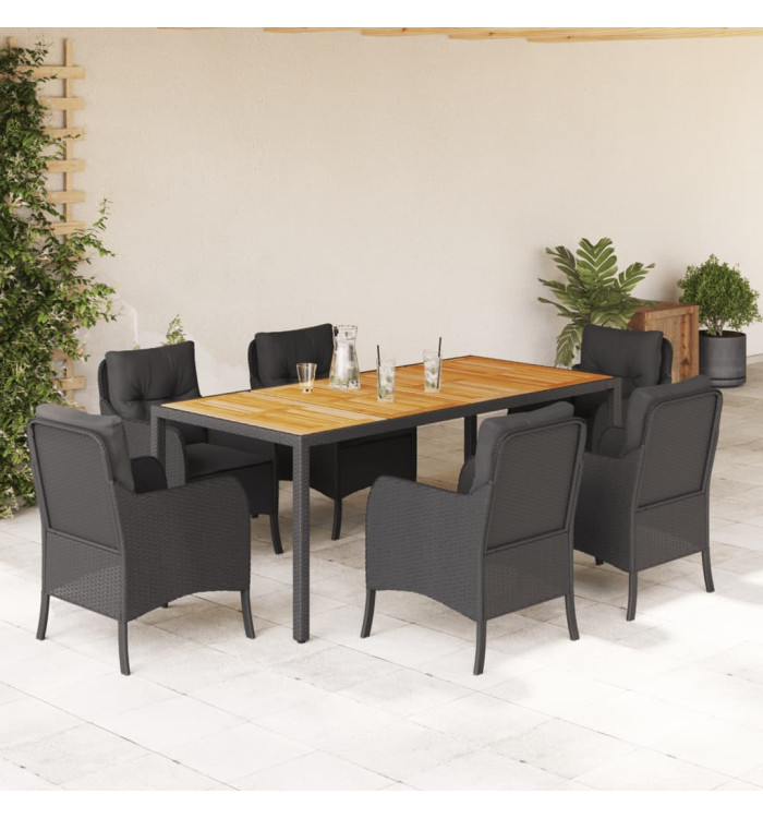 Ensemble à manger de jardin coussins 7pcs Noir Résine tressée | Mobilier & Déco