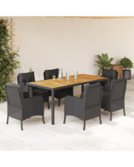 Ensemble à manger de jardin coussins 7pcs Noir Résine tressée | Mobilier & Déco