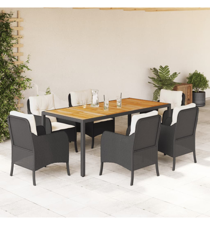 Ensemble à manger de jardin coussins 7pcs Noir Résine tressée | Mobilier & Déco