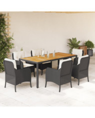 Ensemble à manger de jardin coussins 7pcs Noir Résine tressée | Mobilier & Déco
