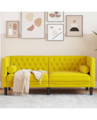 Canapé Chesterfield avec traversins 2 places jaune velours | Mobilier & Déco