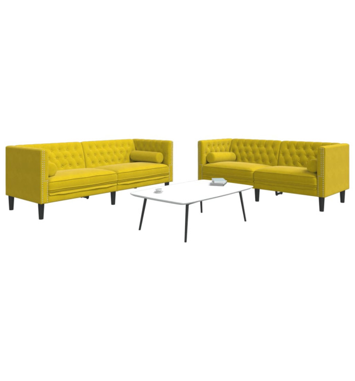 Ensemble de canapé Chesterfield et traversins 2 pcs velours | Mobilier & Déco
