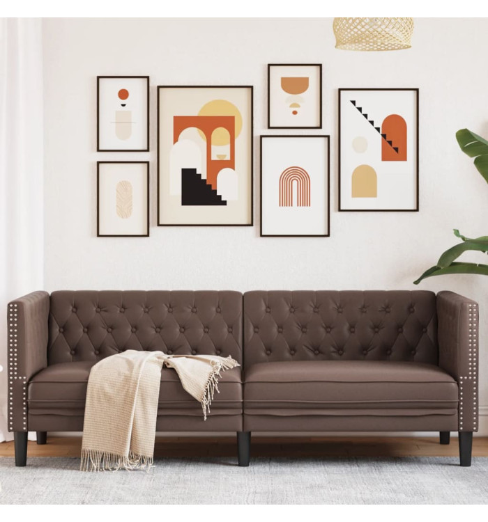 Canapé à 3 places Chesterfield marron similicuir | Mobilier & Déco