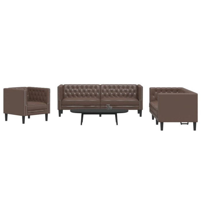 Ensemble de canapé Chesterfield 3 pcs marron similicuir | Mobilier & Déco
