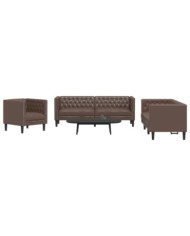 Ensemble de canapé Chesterfield 3 pcs marron similicuir | Mobilier & Déco