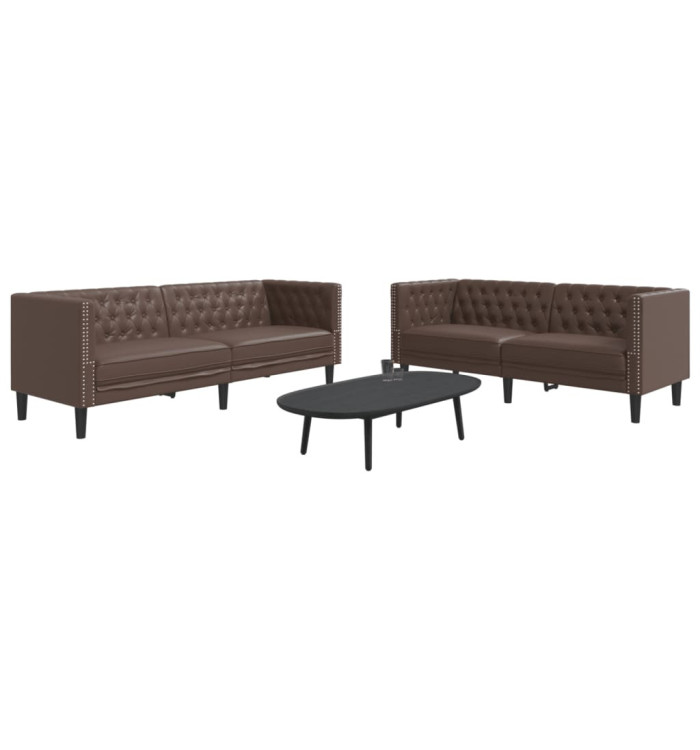 Ensemble de canapé Chesterfield 2 pcs marron similicuir | Mobilier & Déco