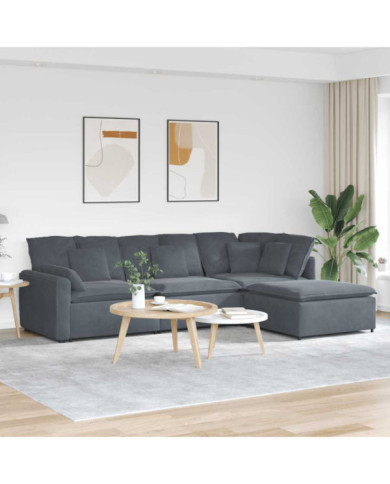 Canapé modulaire et repose-pieds et coussins velours gris foncé | Mobilier & Déco
