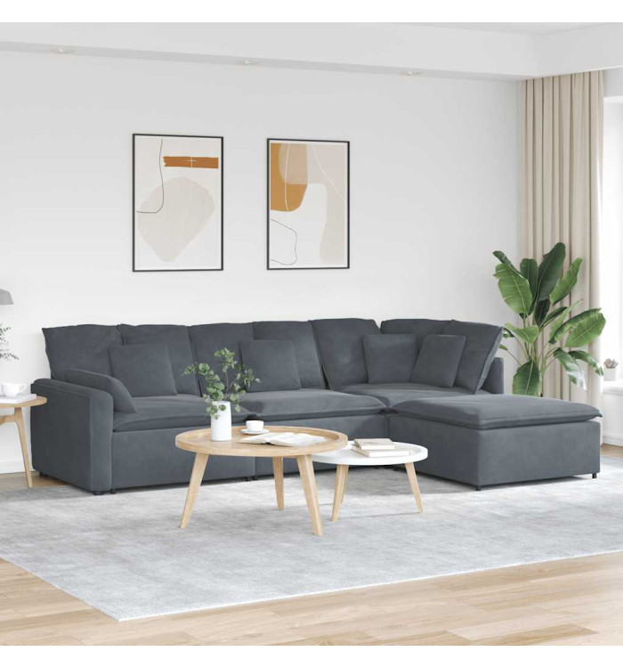Canapé modulaire et repose-pieds et coussins velours gris foncé | Mobilier & Déco