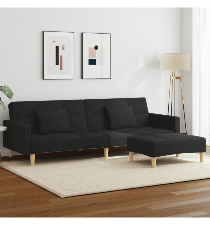 Canapé-lit à 2 places avec repose-pied noir tissu | Mobilier & Déco