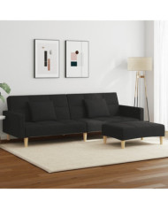 Canapé-lit à 2 places avec repose-pied noir tissu | Mobilier & Déco