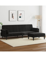 Canapé-lit à 2 places avec repose-pied noir velours | Mobilier & Déco