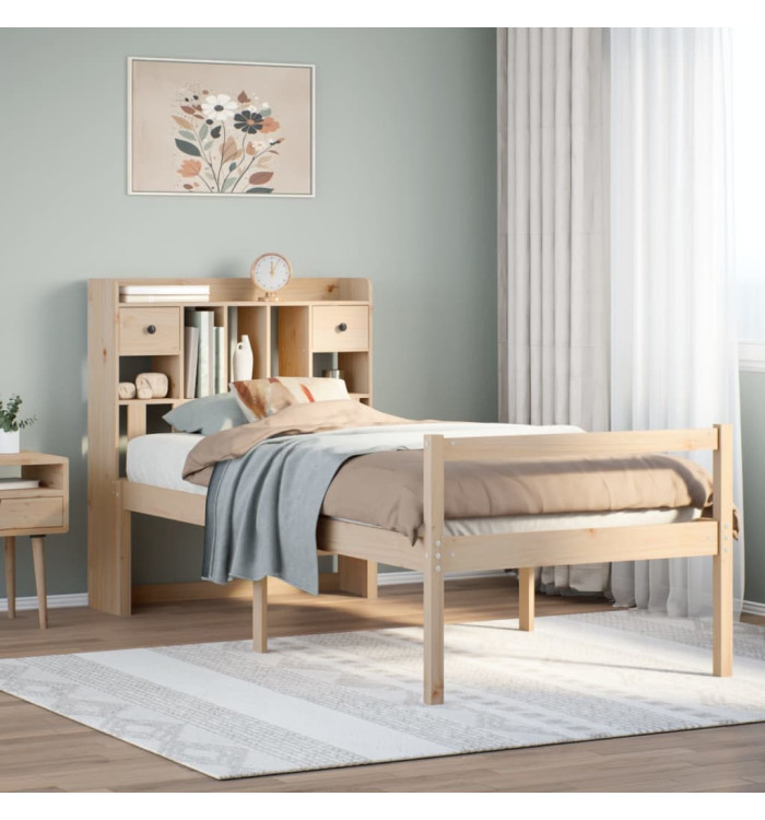 Lit bibliothèque sans matelas 90x200 cm bois de pin massif | Mobilier & Déco