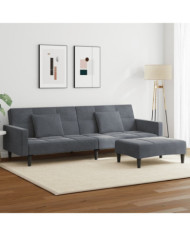 Canapé-lit à 2 places avec repose-pied gris foncé velours | Mobilier & Déco
