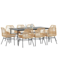 Ensemble à manger jardin coussins 9pcs marron poly rotin verre | Mobilier & Déco