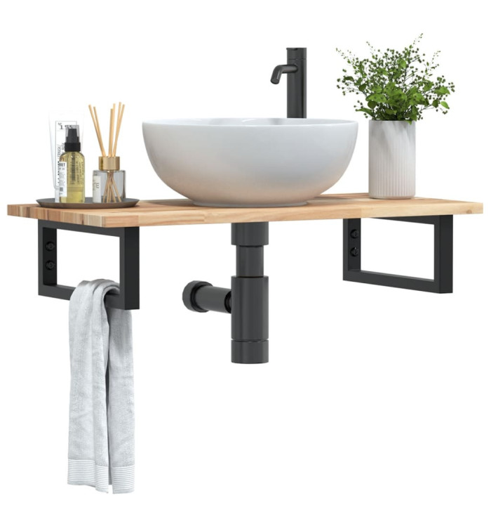 Étagère de vasque murale acier et bois massif d'acacia | Mobilier & Déco