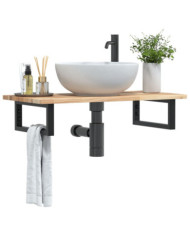 Étagère de vasque murale acier et bois massif d'acacia | Mobilier & Déco