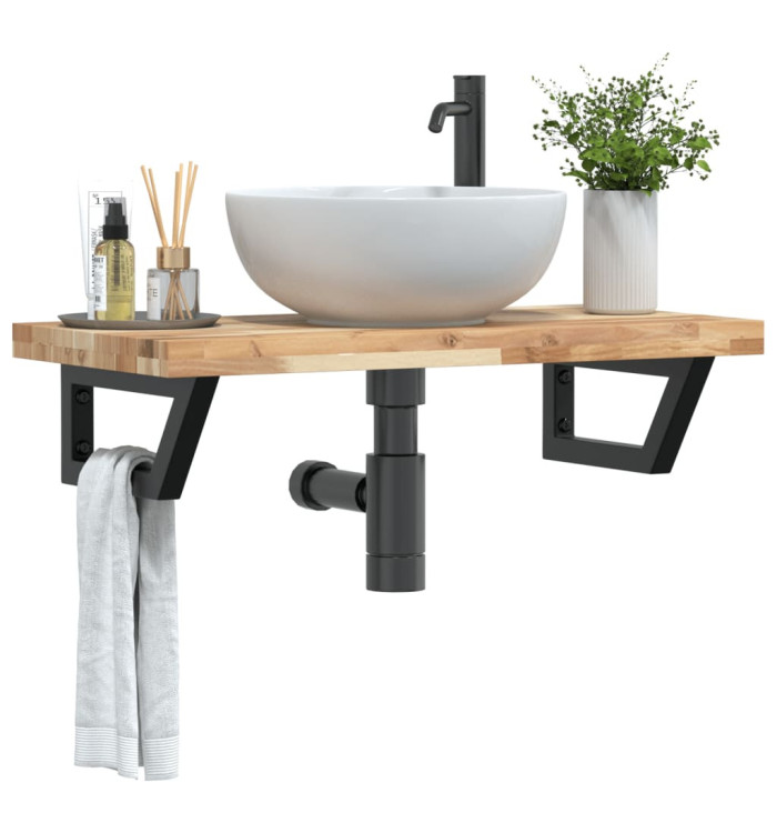 Étagère de vasque murale acier et bois massif d'acacia | Mobilier & Déco