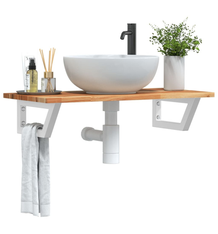 Étagère de vasque murale acier et bois massif d'acacia | Mobilier & Déco