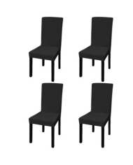 Housse de chaise droite extensible 4 pcs noir | Mobilier & Déco