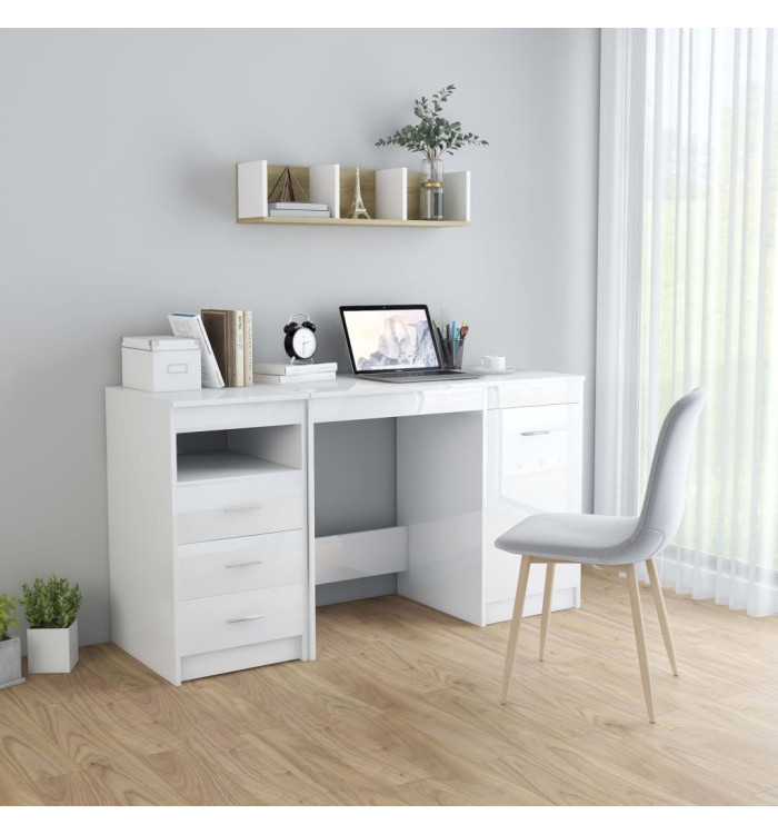 Bureau Blanc brillant 140x50x76 cm Bois d’ingénierie | Mobilier & Déco