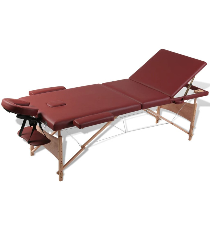 Table pliable de massage Rouge 3 zones avec cadre en bois | Mobilier & Déco