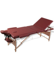 Table pliable de massage Rouge 3 zones avec cadre en bois | Mobilier & Déco