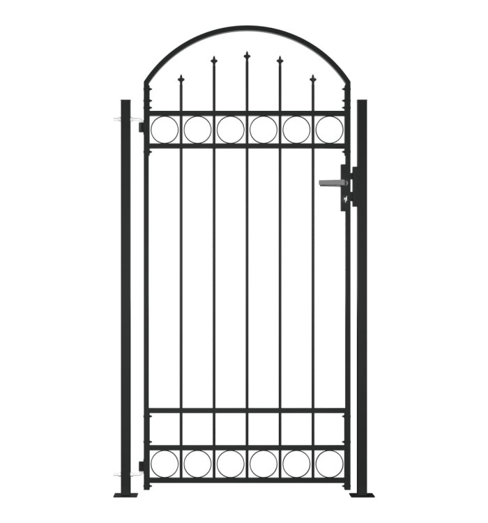 Portail de clôture à dessus arqué et 2 poteaux 105x204 cm Noir | Mobilier & Déco