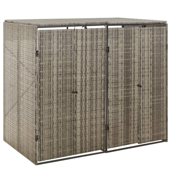 Abri pour poubelle double Gris 140x80x117 cm Résine tressée | Mobilier & Déco