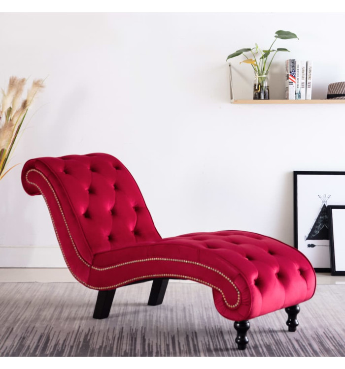 Chaise longue Velours Rouge | Mobilier & Déco