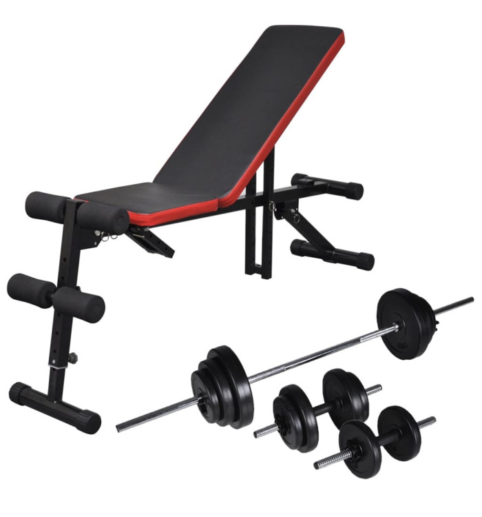 Banc d'entraînement réglable avec jeu d'haltères 30,5 kg | Mobilier & Déco