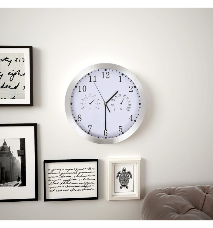 Horloge murale à quartz Hygromètre et thermomètre 30 cm Blanc | Mobilier & Déco
