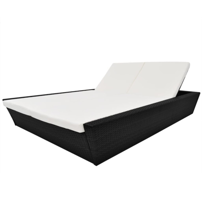 Lit de repos d'extérieur avec coussin Résine tressée Noir | Mobilier & Déco