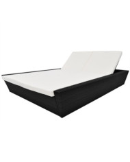 Lit de repos d'extérieur avec coussin Résine tressée Noir | Mobilier & Déco
