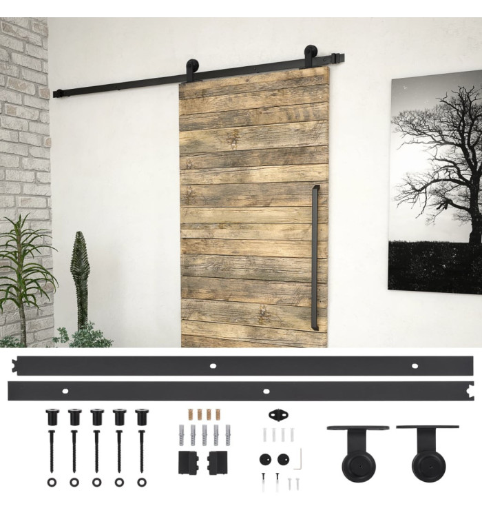 Kit de quincaillerie de porte coulissante SKIEN 200 cm noir | Mobilier & Déco