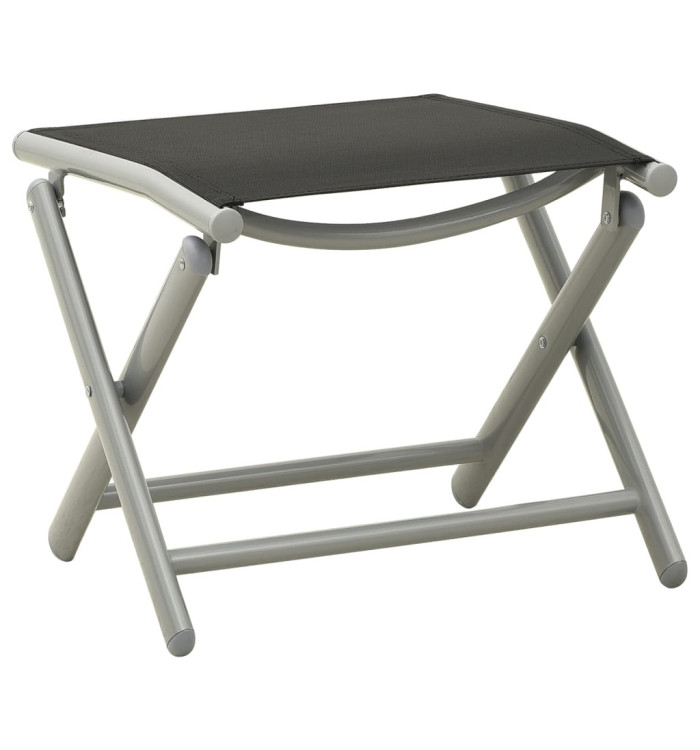 Repose-pied pliable noir et argenté textilène et aluminium | Mobilier & Déco