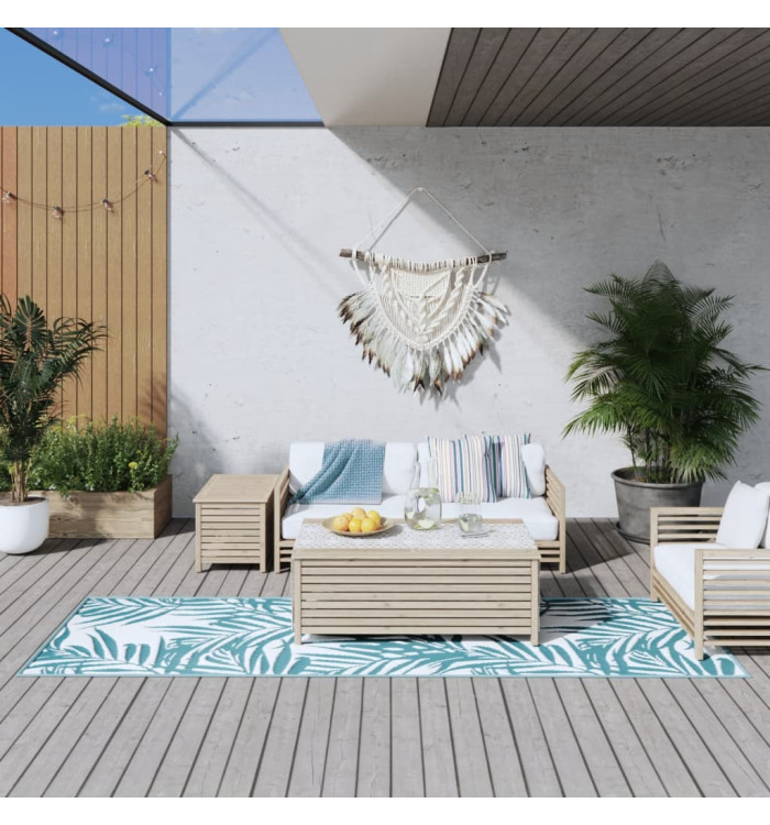 Tapis d'extérieur aqua et blanc 80x250 cm design réversible | Mobilier & Déco