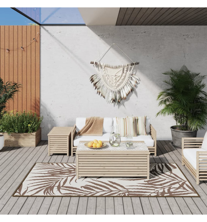 Tapis d'extérieur marron et blanc 100x200 cm design réversible | Mobilier & Déco