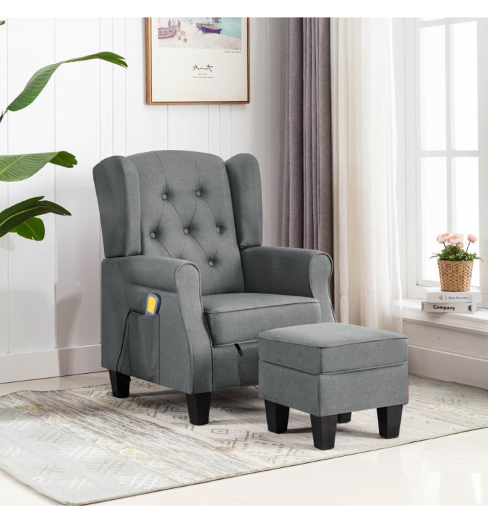 Fauteuil de massage avec repose-pied Gris clair Tissu | Mobilier & Déco
