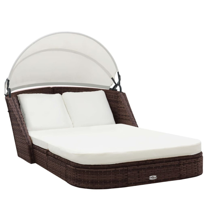 Chaise longue avec auvent Résine tressée Marron | Mobilier & Déco