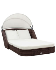Chaise longue avec auvent Résine tressée Marron | Mobilier & Déco