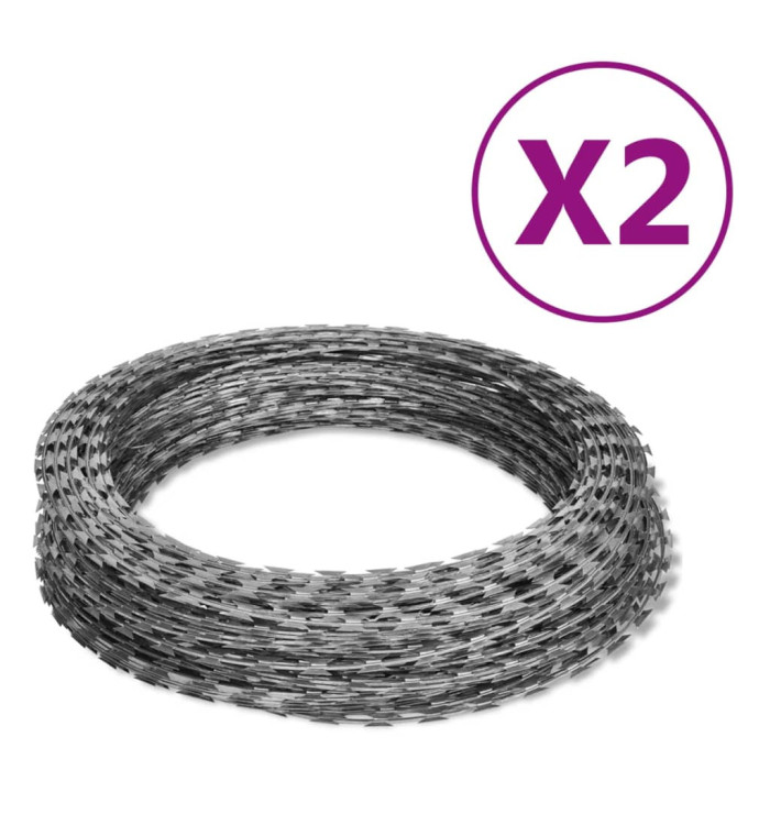 Fils barbelés hélicoïdaux rouleaux 2 pcs acier galvanisé 100 m | Mobilier & Déco