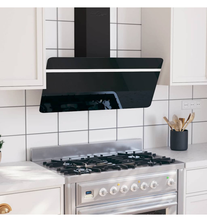Hotte murale 90 cm Acier et verre trempé Noir | Mobilier & Déco