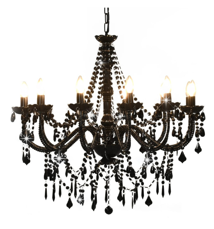 Lustre avec perles Noir 12 ampoules E14 | Mobilier & Déco