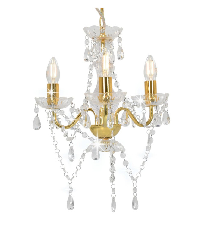 Lustre avec perles Doré Rond 3 x E14 | Mobilier & Déco